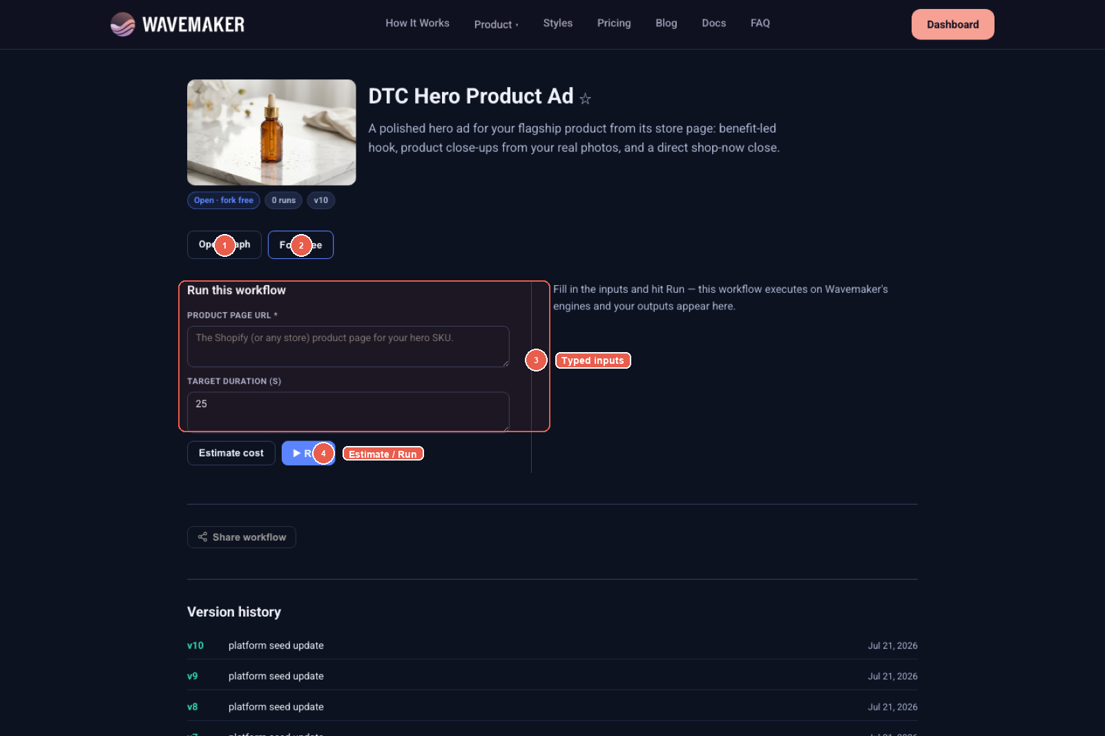 Workflow app page — form generated from JSON Schema inputs